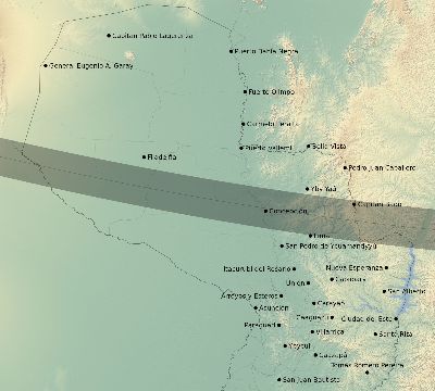 Map of the eclipse path across Paraguay on 01/17/2838
