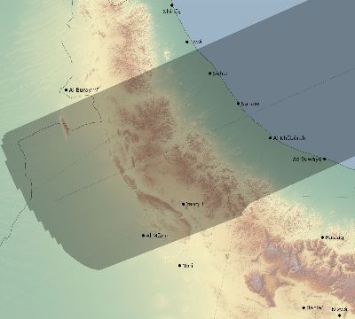 Map of the eclipse path across Oman on 07/12/2838