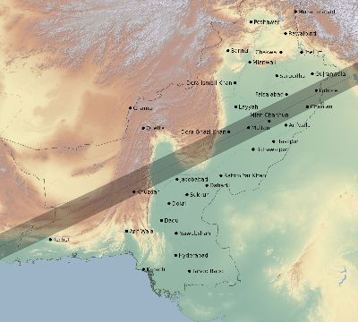 Map of the eclipse path across Pakistan on 07/12/2838