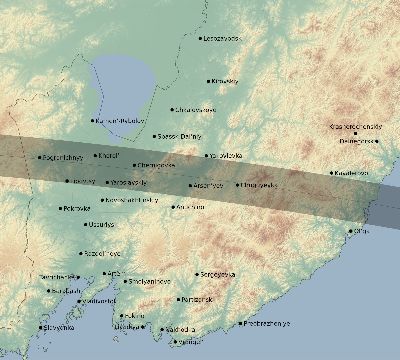 Map of the eclipse path across Russia on 07/12/2838