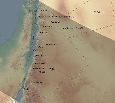 Map of the eclipse path across Jordan on 11/15/2840