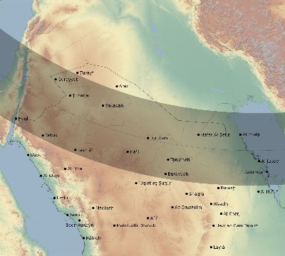 Map of the eclipse path across Saudi Arabia on 11/15/2840