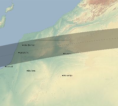 Map of the eclipse path across Western Sahara on 05/12/2841