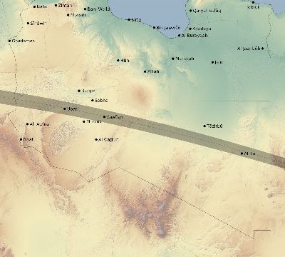Map of the eclipse path across Libya on 05/12/2841