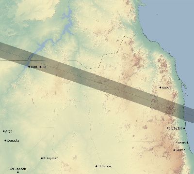 Map of the eclipse path across Sudan on 05/12/2841