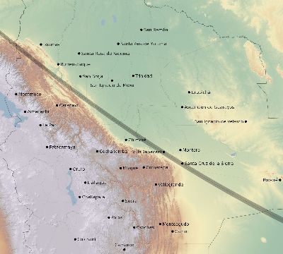 Map of the eclipse path across Bolivia on 11/04/2841