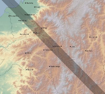 Map of the eclipse path across Ecuador on 11/04/2841