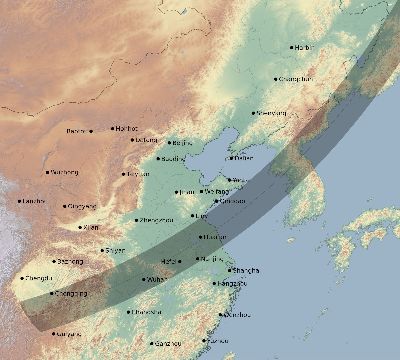 Map of the eclipse path across China on 05/01/2842