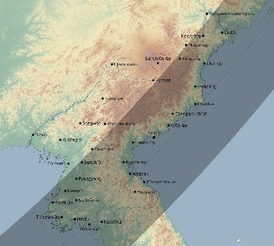 Map of the eclipse path across North Korea on 05/01/2842