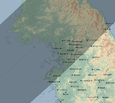 Map of the eclipse path across South Korea on 05/01/2842