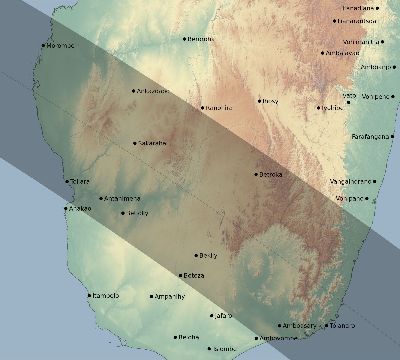 Map of the eclipse path across Madagascar on 10/25/2842