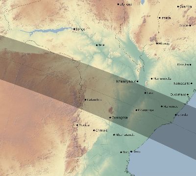 Map of the eclipse path across Mozambique on 10/25/2842