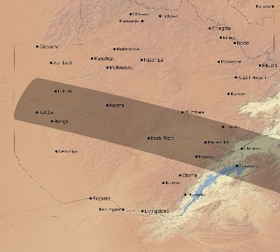 Map of the eclipse path across Zambia on 10/25/2842