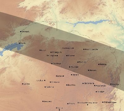 Map of the eclipse path across Zimbabwe on 10/25/2842