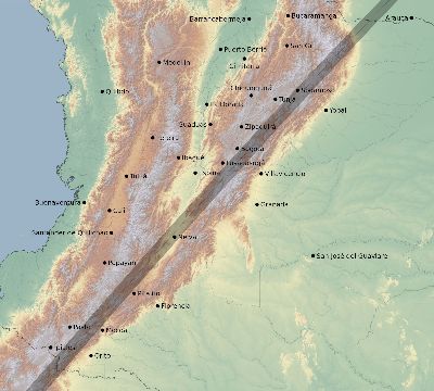 Map of the eclipse path across Colombia on 02/27/2845