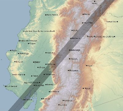 Map of the eclipse path across Ecuador on 02/27/2845