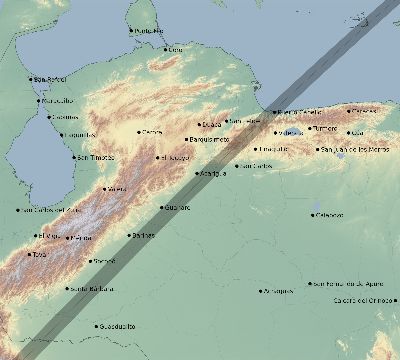 Map of the eclipse path across Venezuela on 02/27/2845