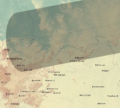 Map of the eclipse path across Guinea on 08/24/2845