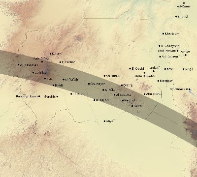 Map of the eclipse path across Sudan on 08/24/2845