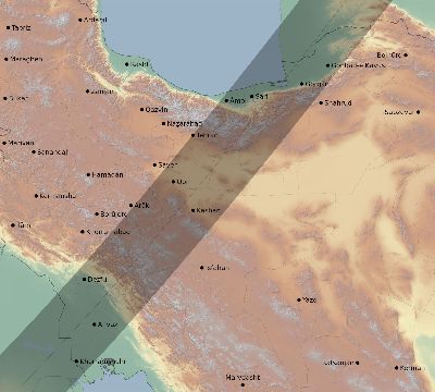 Map of the eclipse path across Iran on 02/17/2846