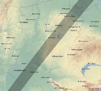 Map of the eclipse path across Kazakhstan on 02/17/2846