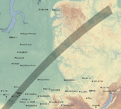 Map of the eclipse path across Russia on 02/17/2846