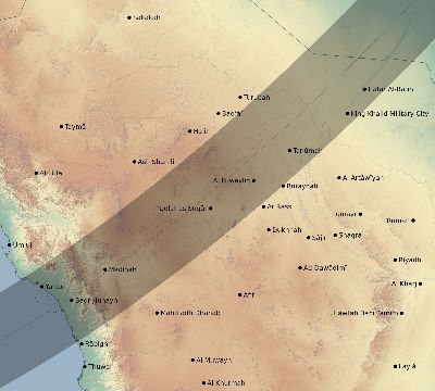 Map of the eclipse path across Saudi Arabia on 02/17/2846