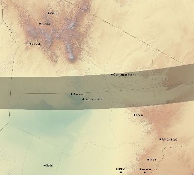 Map of the eclipse path across Chad on 02/17/2846