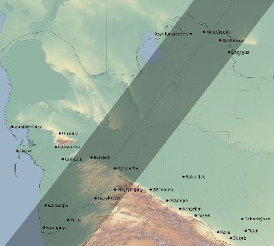 Map of the eclipse path across Turkmenistan on 02/17/2846