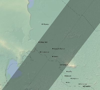 Map of the eclipse path across Uzbekistan on 02/17/2846