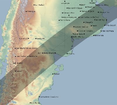 Map of the eclipse path across Argentina on 12/28/2847
