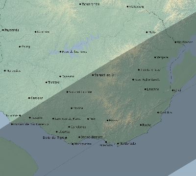 Map of the eclipse path across Uruguay on 12/28/2847
