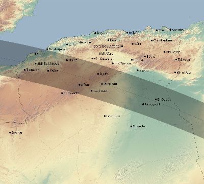 Map of the eclipse path across Algeria on 06/22/2848