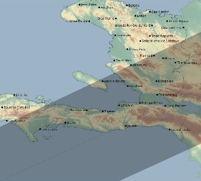 Map of the eclipse path across Haiti on 06/22/2848
