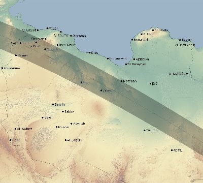 Map of the eclipse path across Libya on 06/22/2848