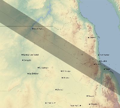 Map of the eclipse path across Sudan on 06/22/2848