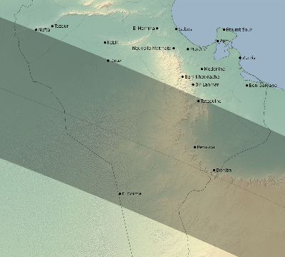 Map of the eclipse path across Tunisia on 06/22/2848