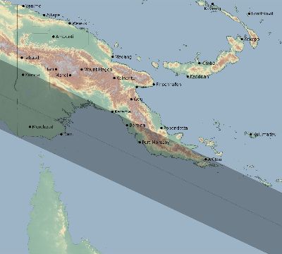Map of the eclipse path across Papua New Guinea on 12/16/2848