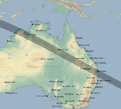 Map of the eclipse path across Australia on 06/12/2849