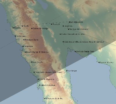 Map of the eclipse path across Mexico on 12/05/2849