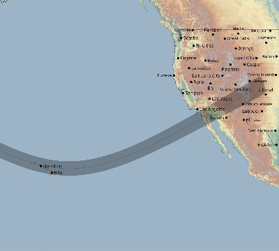 Map of the eclipse path across United States on 12/05/2849