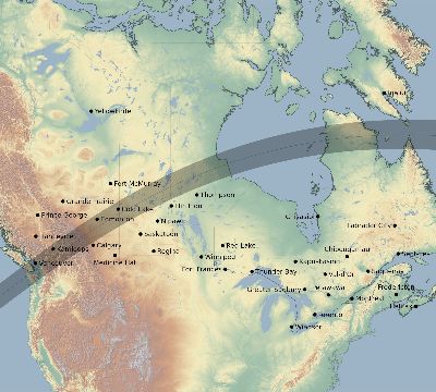 Map of the eclipse path across Canada on 04/22/2851