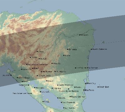 Map of the eclipse path across Nicaragua on 04/10/2852