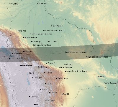 Map of the eclipse path across Bolivia on 10/04/2852