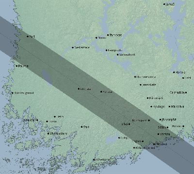 Map of the eclipse path across Finland on 09/24/2853