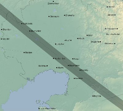 Map of the eclipse path across Kazakhstan on 09/24/2853