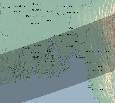 Map of the eclipse path across Bangladesh on 02/08/2855