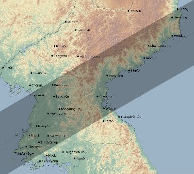 Map of the eclipse path across North Korea on 02/08/2855