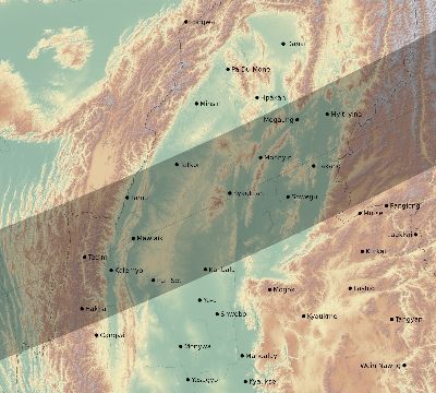 Map of the eclipse path across Myanmar on 02/08/2855