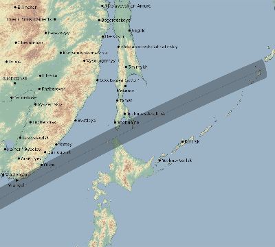 Map of the eclipse path across Russia on 02/08/2855